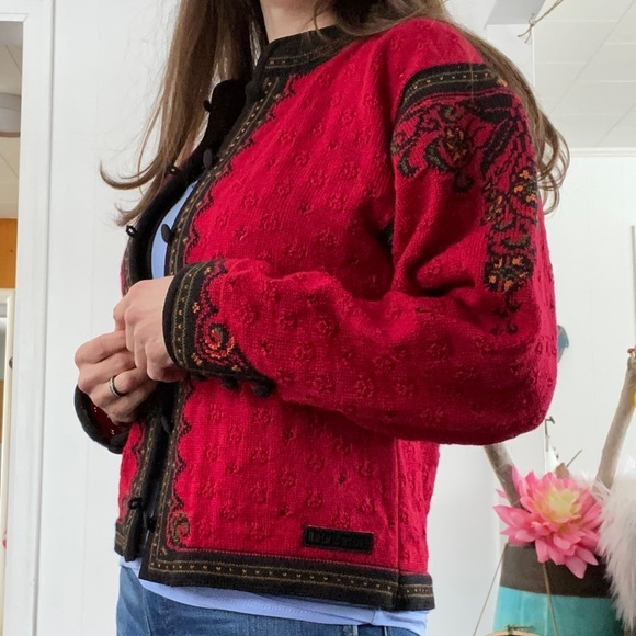 Dale of Norway Nordic Knit Pure Virgin Wool Cardigan Sweater Red Designs Casual - Picture 2 of 14